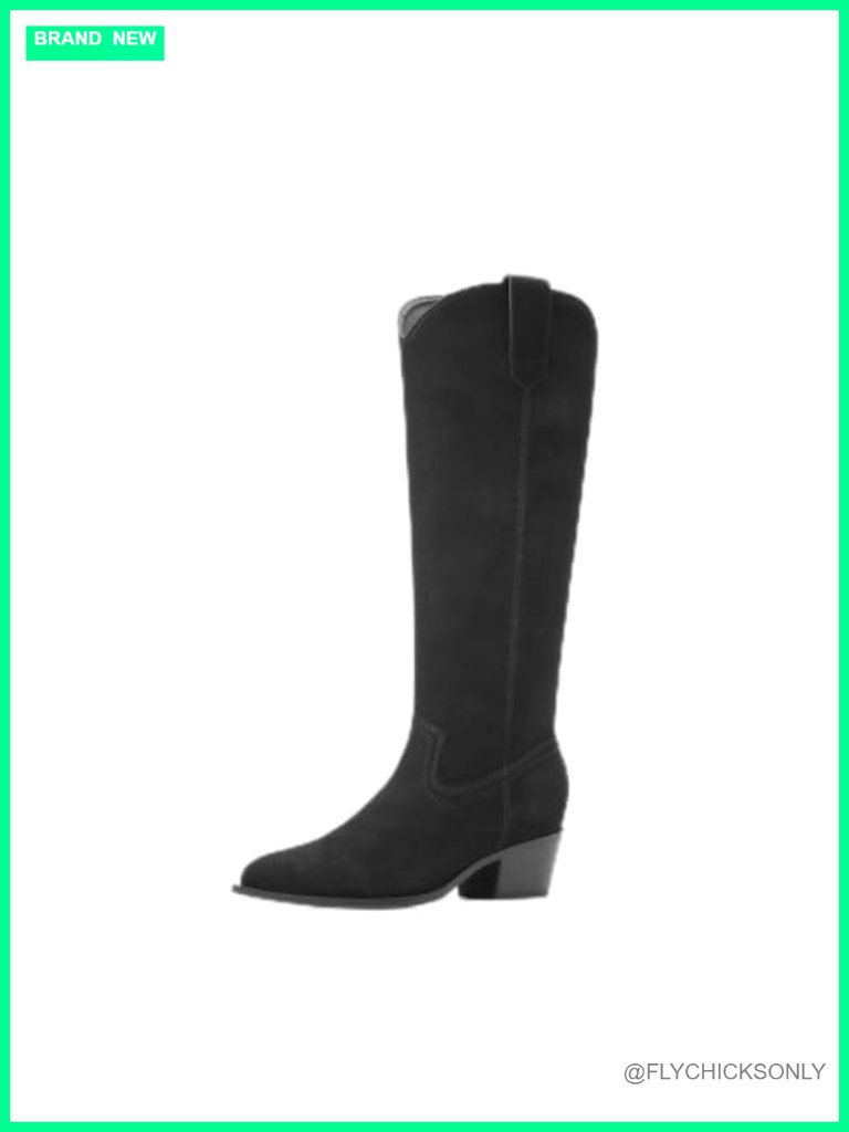 Suede Knee High Chunky Heel Boots, Real Leather Blend, Pointed Toe Western